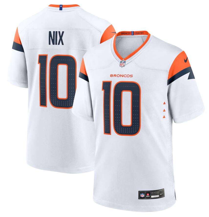 Custom Men Nike Denver Broncos #10 Bo Nix White Game Jersey